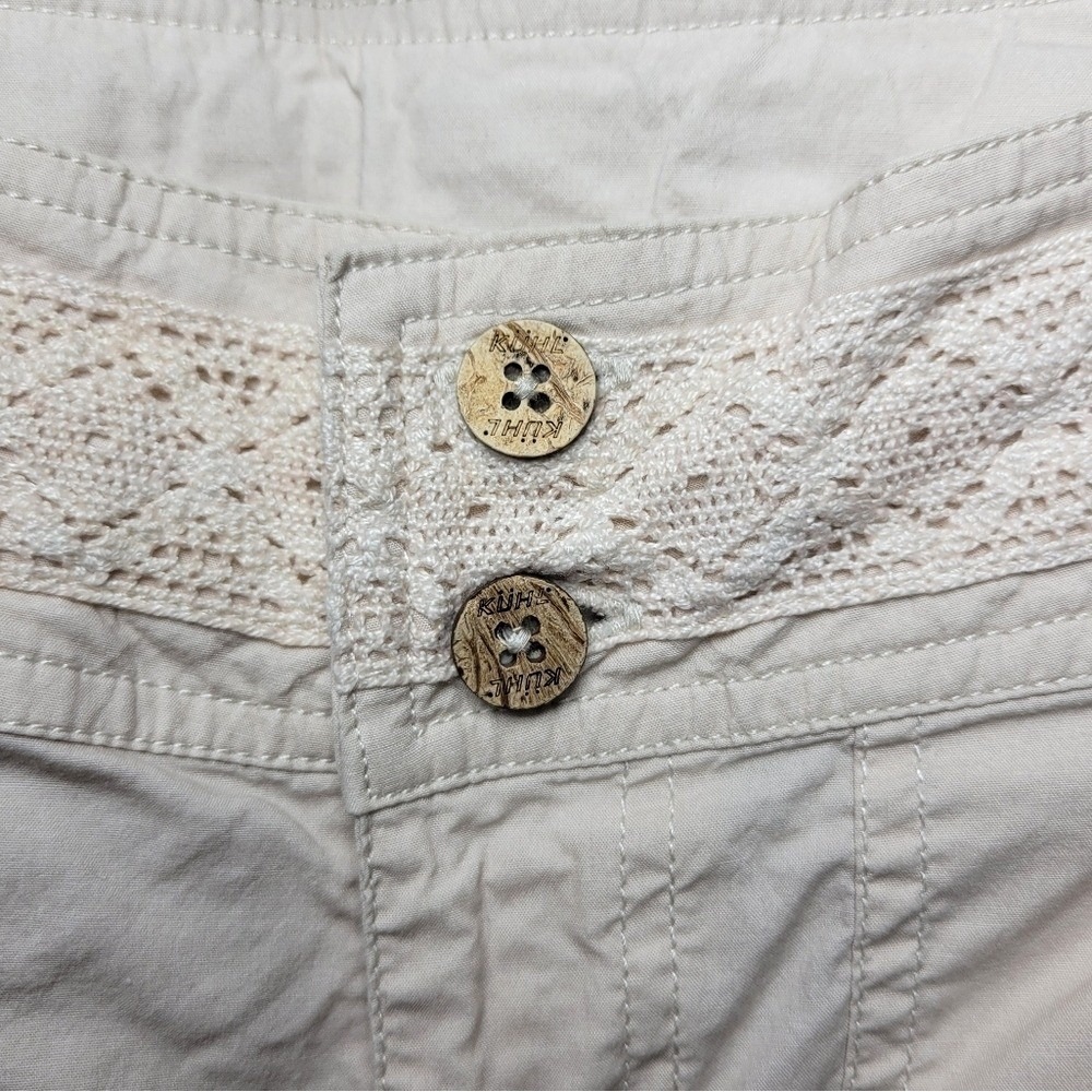 Kuhl Cropped Hiking Pants Size 6 Tan Crochet Trim Travel Outdoor Boho Utility - Picture 3 of 8